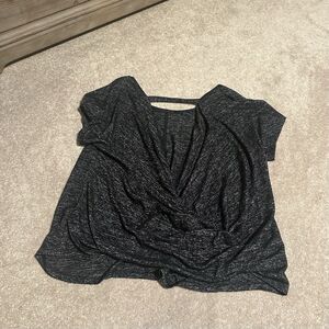 Express One Eleven Women Short Sleeve Top Open Back Heather Dark Gray, XS